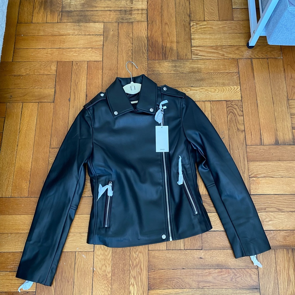 NWT MANGO FAUX-LEATHER BIKER JACKET Women's Black - XS - Picture 10 of 12
